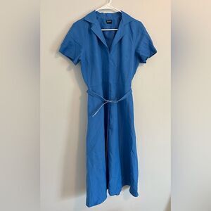 Barrie Pace Blue Silk Linen Blend Blue Button Down Dress Size 6 Vintage READ